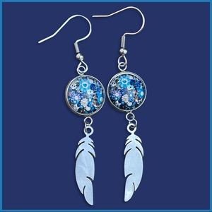 Takashi Murakama Flower Dangling Feather Earrings